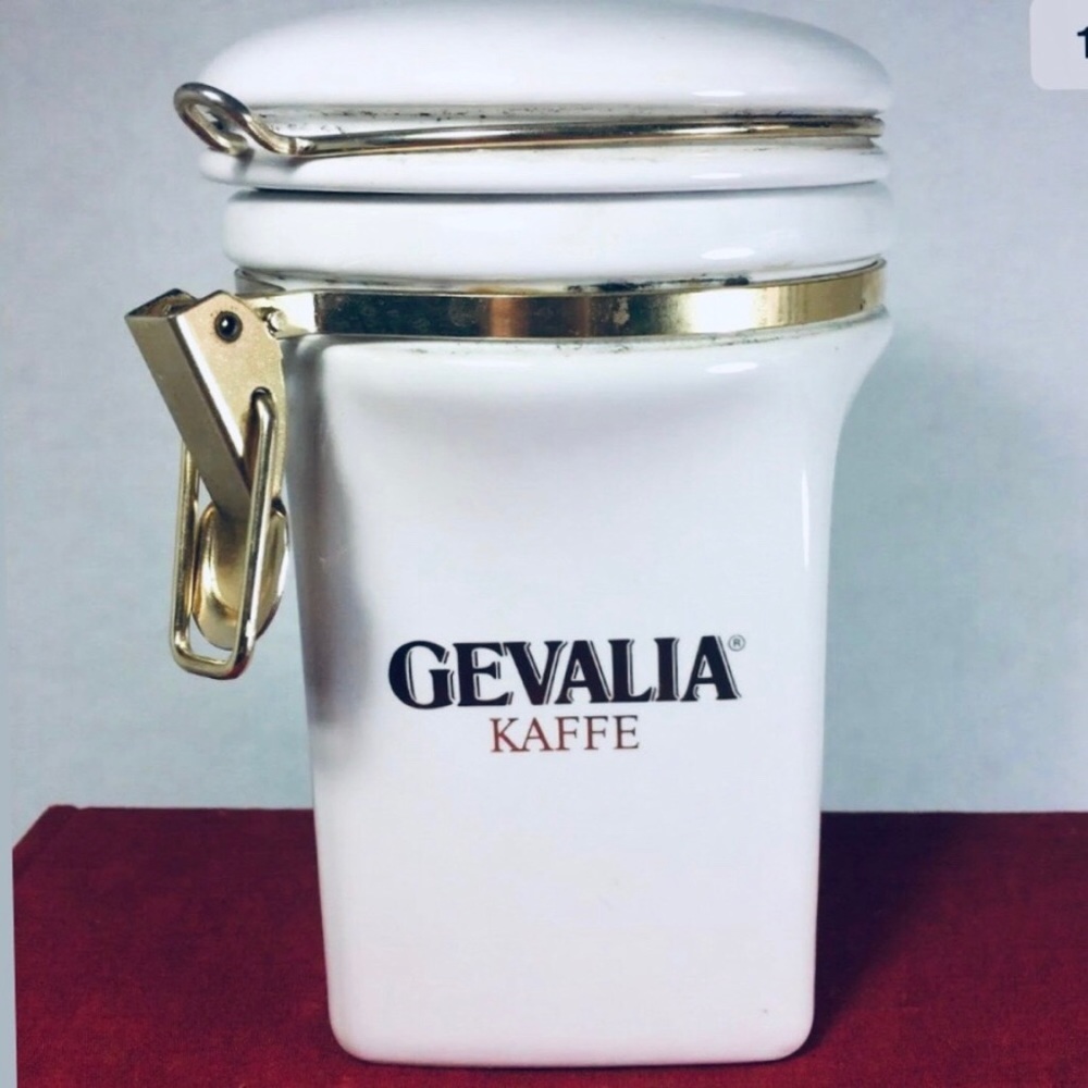 VTG Koffee Gevalia White/Gold Ceramic Jar Japan Coffee